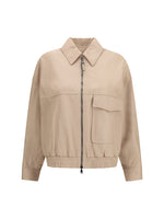 Beige Solid Shirt Collar Jacket 1