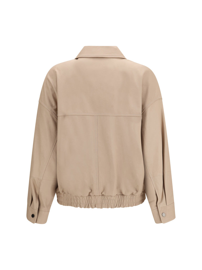 Beige Solid Shirt Collar Jacket 2