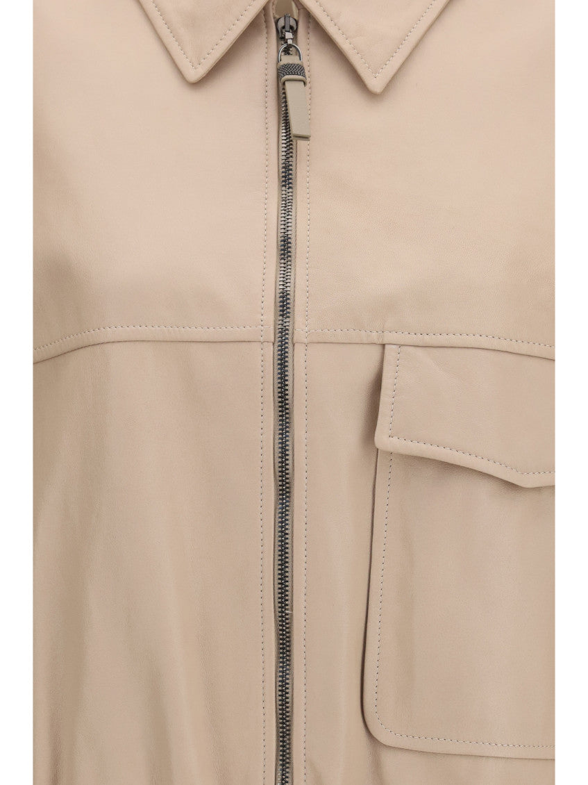 Beige Solid Shirt Collar Jacket 3
