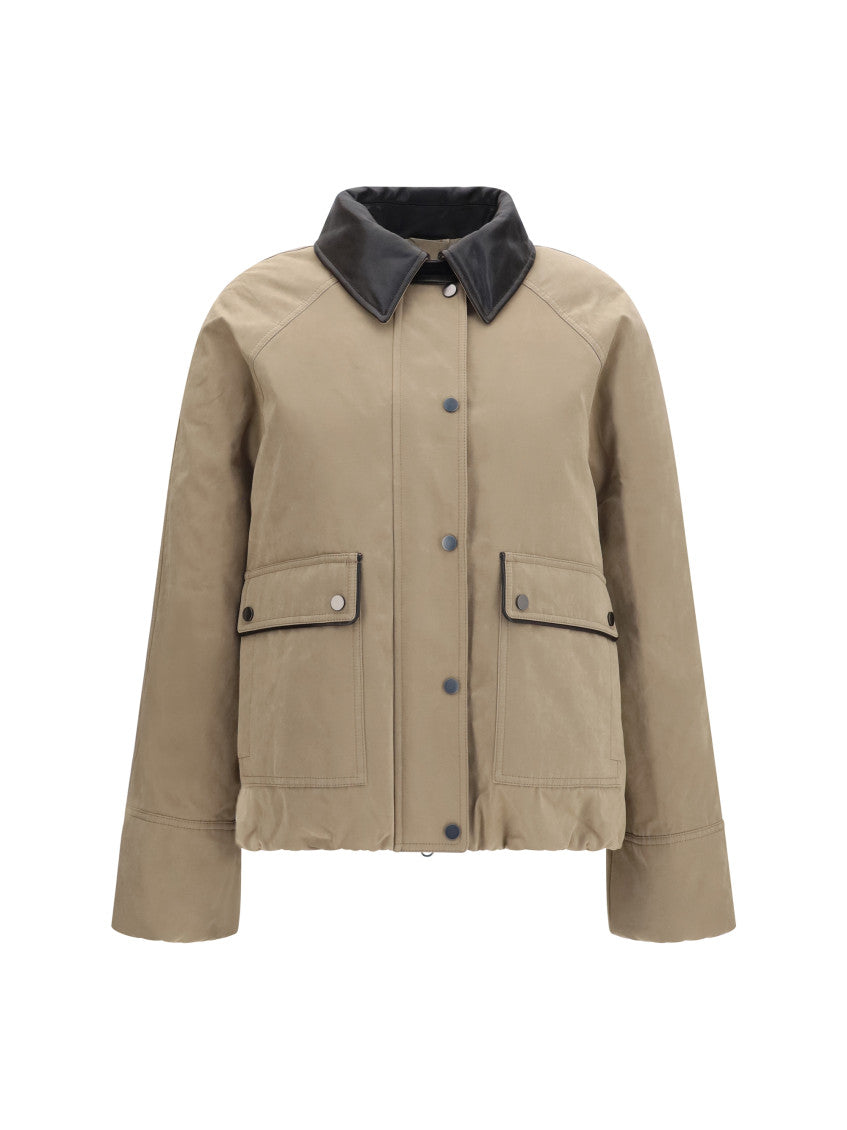 Beige Solid Shirt Collar Jacket 1