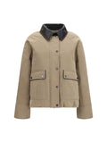 Beige Solid Shirt Collar Jacket 1