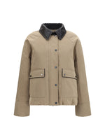 Beige Solid Shirt Collar Jacket 1