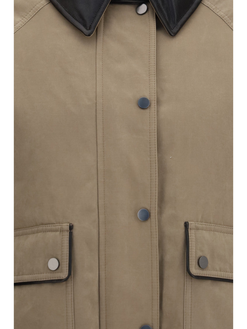 Beige Solid Shirt Collar Jacket 3