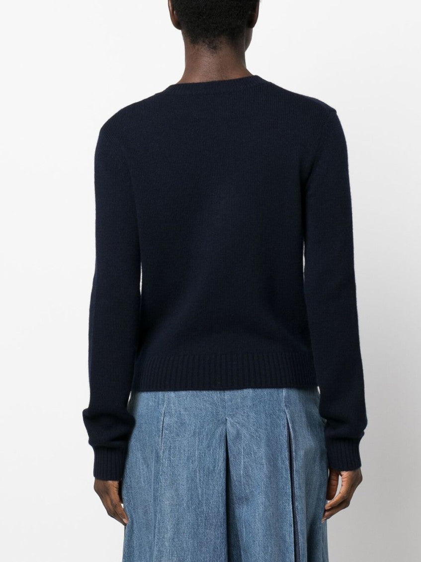 Blue Ribbed-Knit Wool Sweater 4