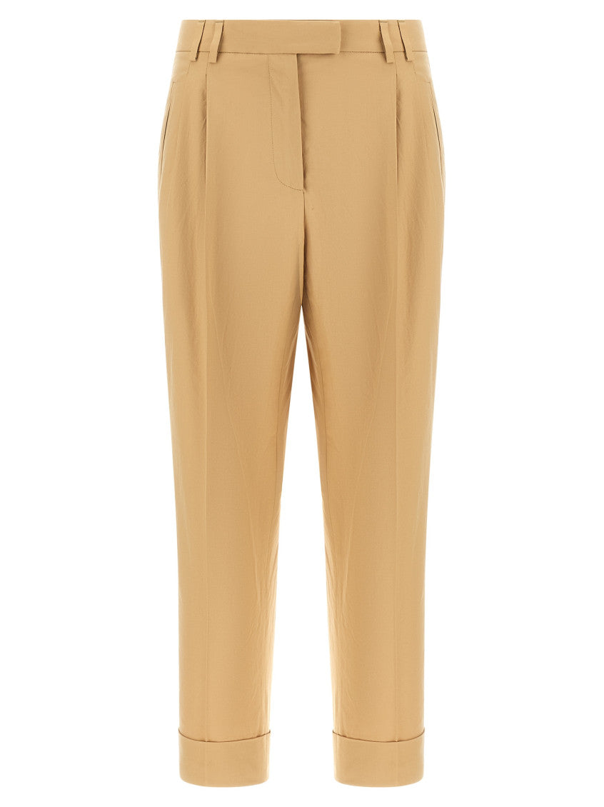 Beige Straight Pleated Pants 1