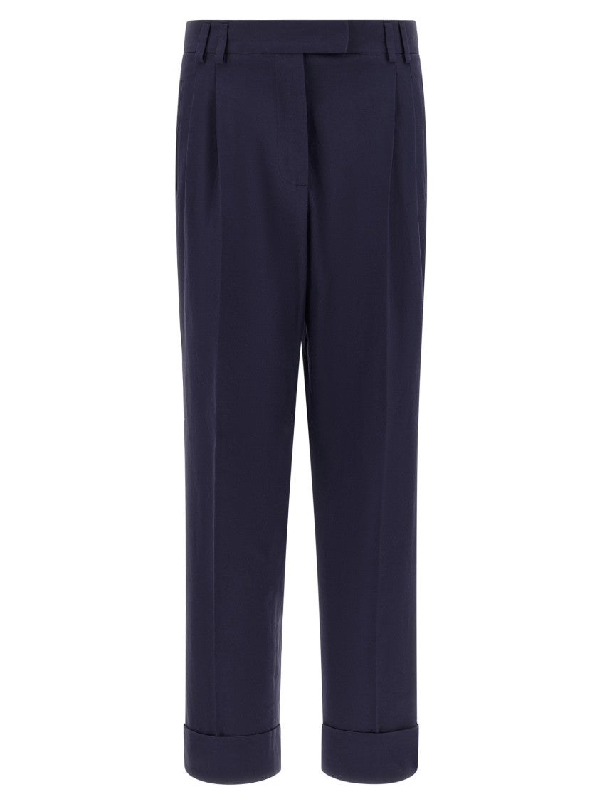 Dark Blue Straight Pleated Pants 1