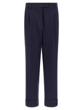 Dark Blue Straight Pleated Pants 1