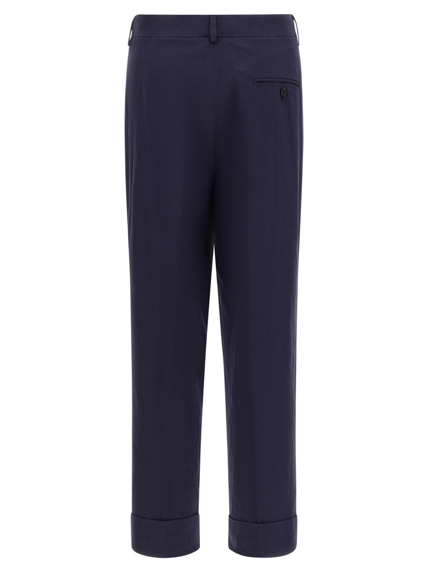 Dark Blue Straight Pleated Pants 2
