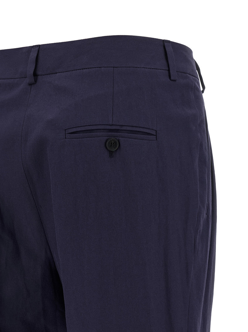 Dark Blue Straight Pleated Pants 4