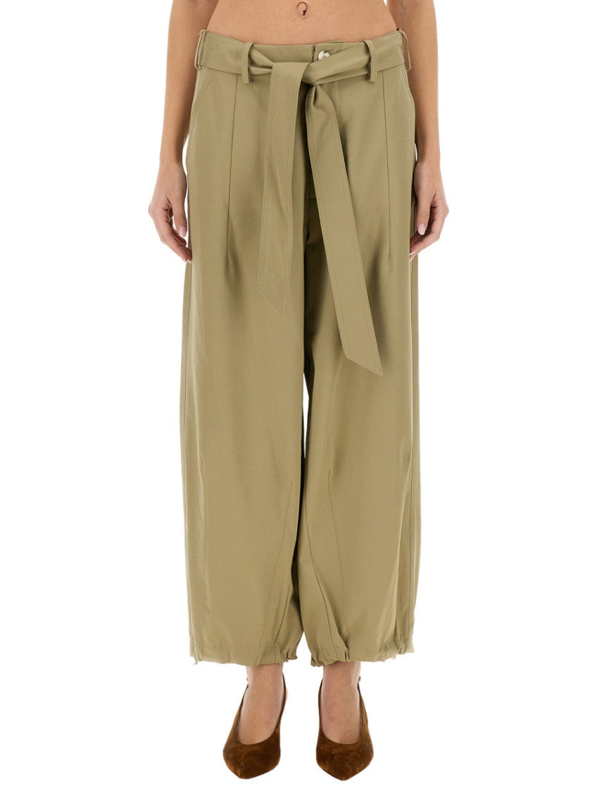 Beige Tapered Pleated Pants 1