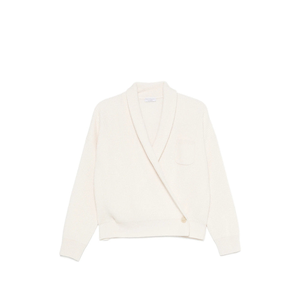 White Shawl Neck Sweater 1