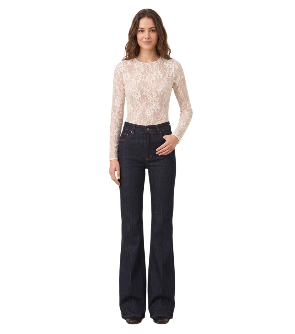 Beige Lace Crew Neck Top 1