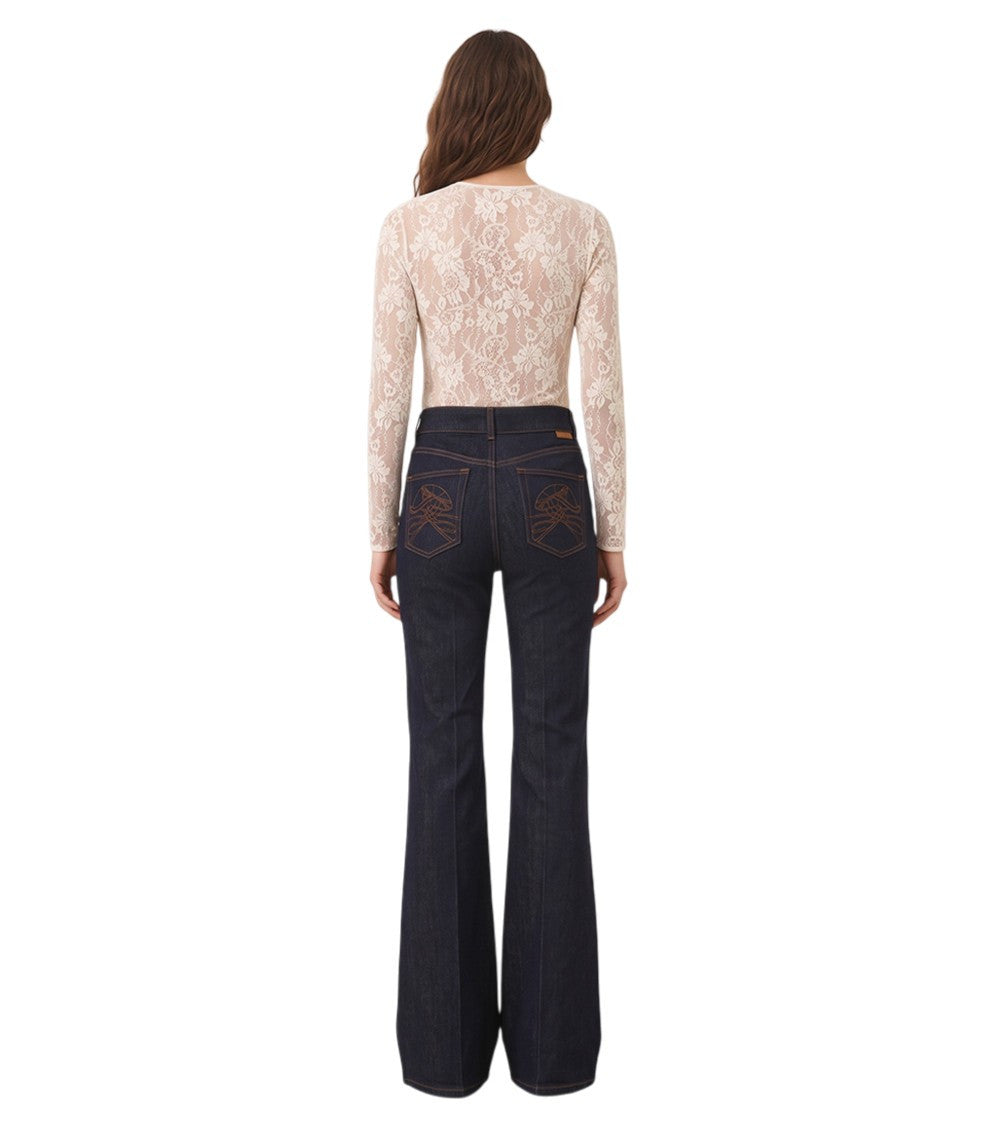 Beige Lace Crew Neck Top 2