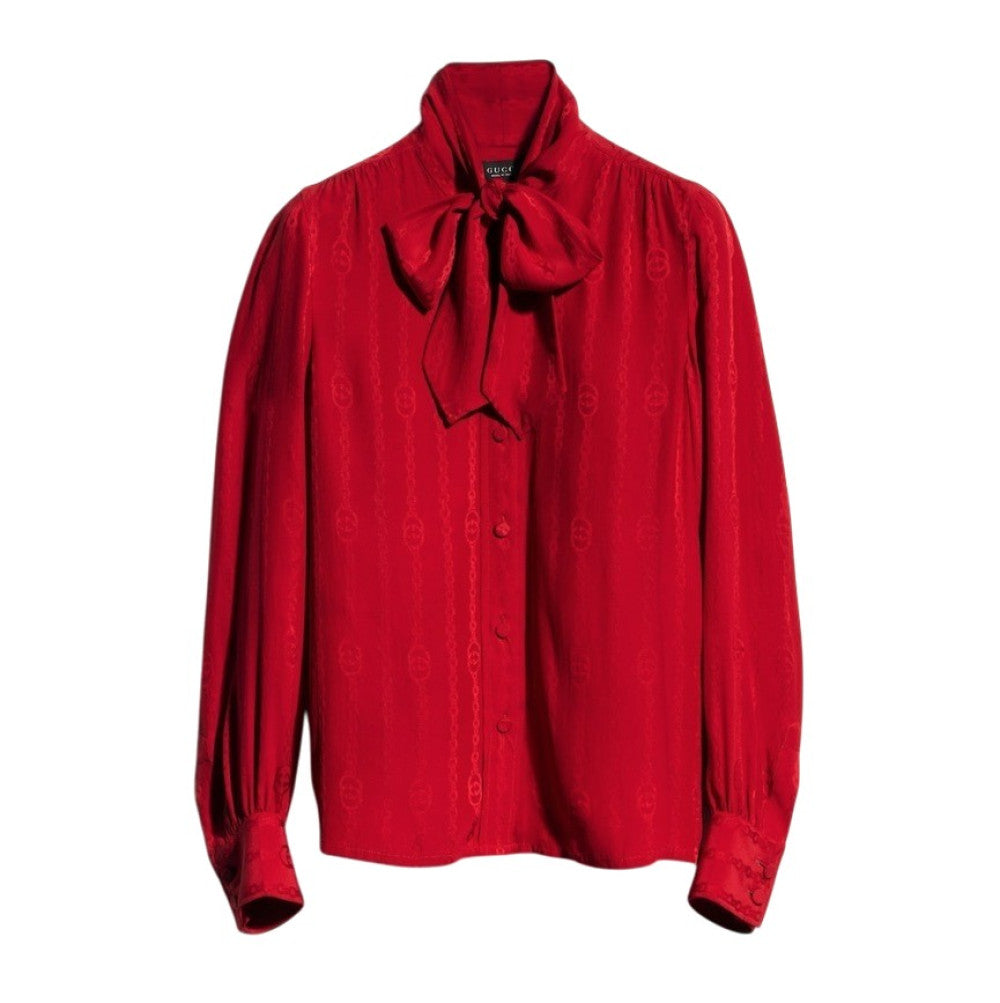 Red Jacquard Band Collar Top 1
