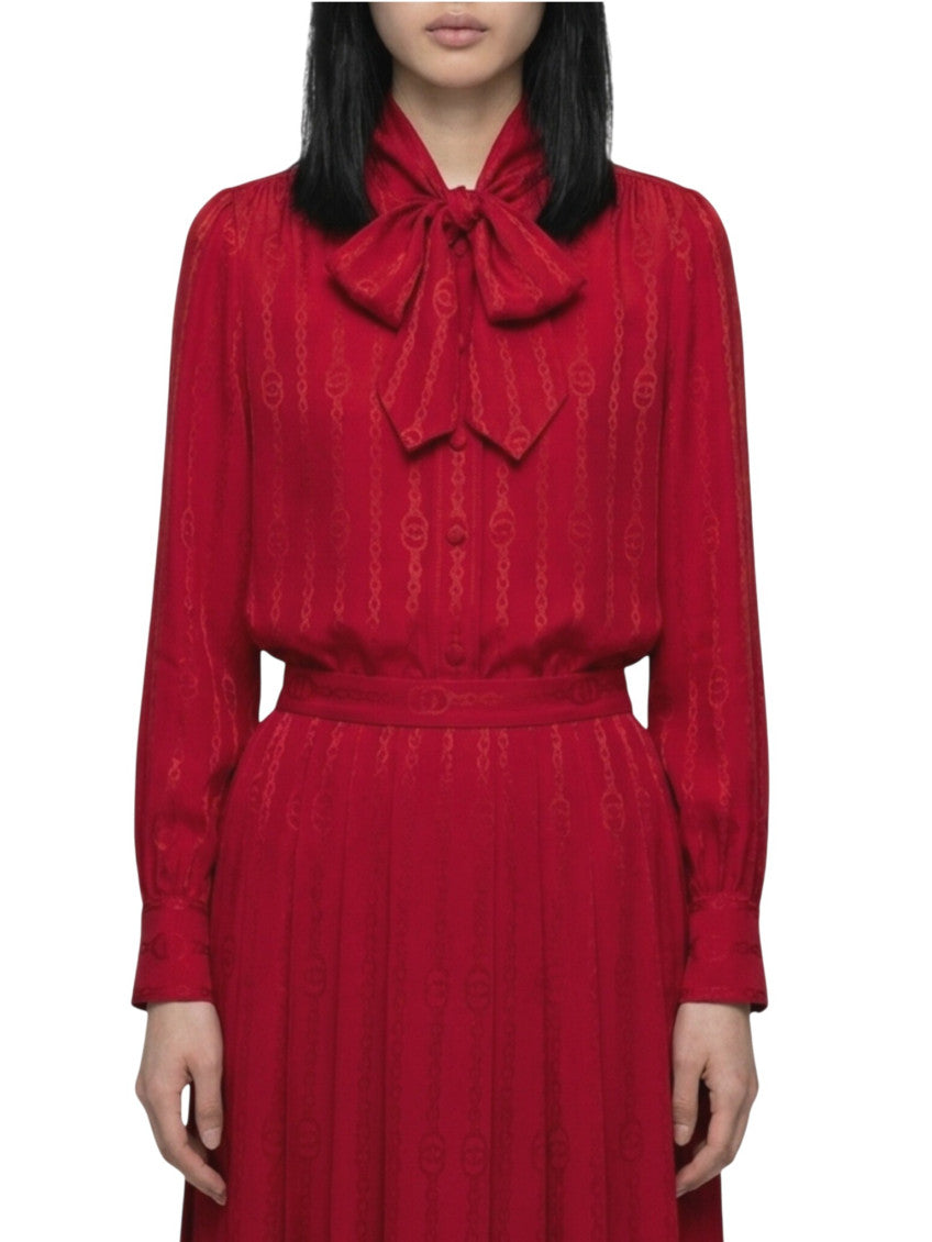 Red Jacquard Band Collar Top 2