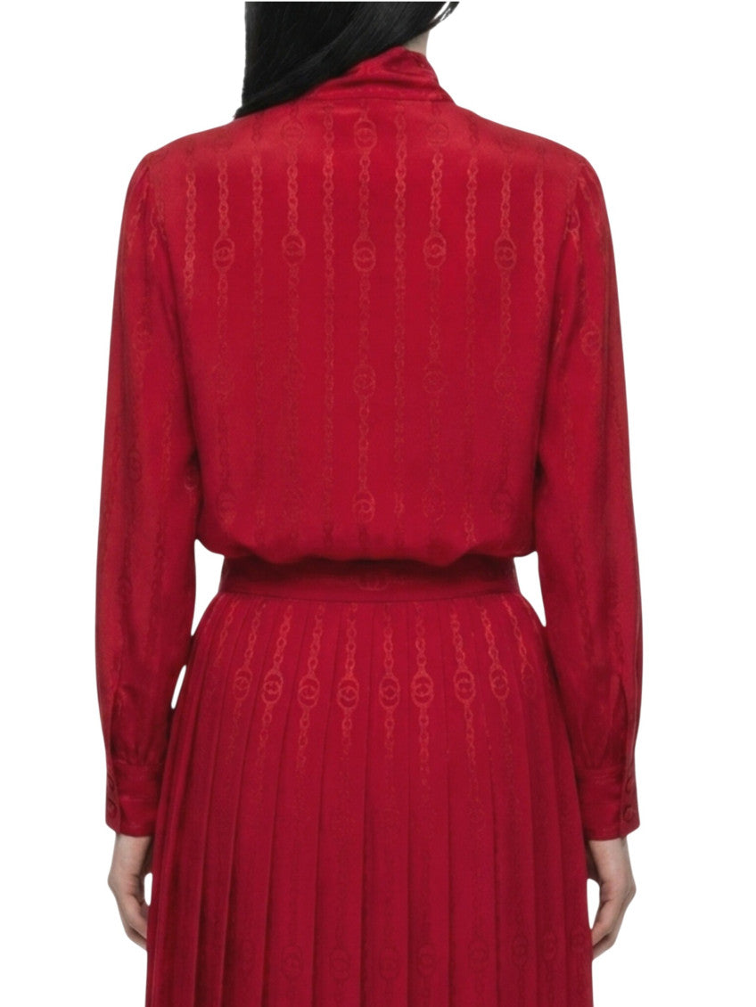 Red Jacquard Band Collar Top 3