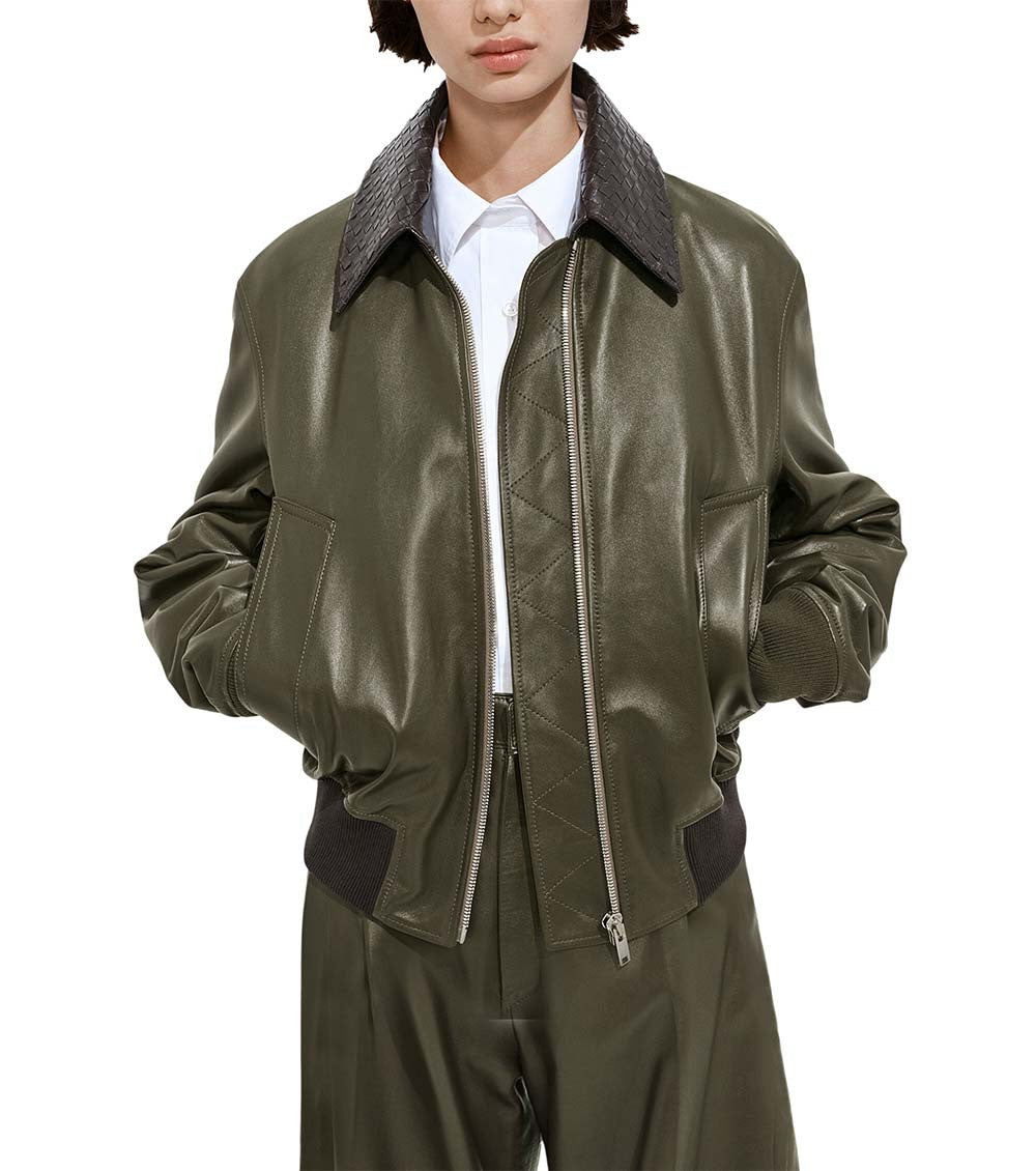 Olive Green Shirt Collar Jacket 1