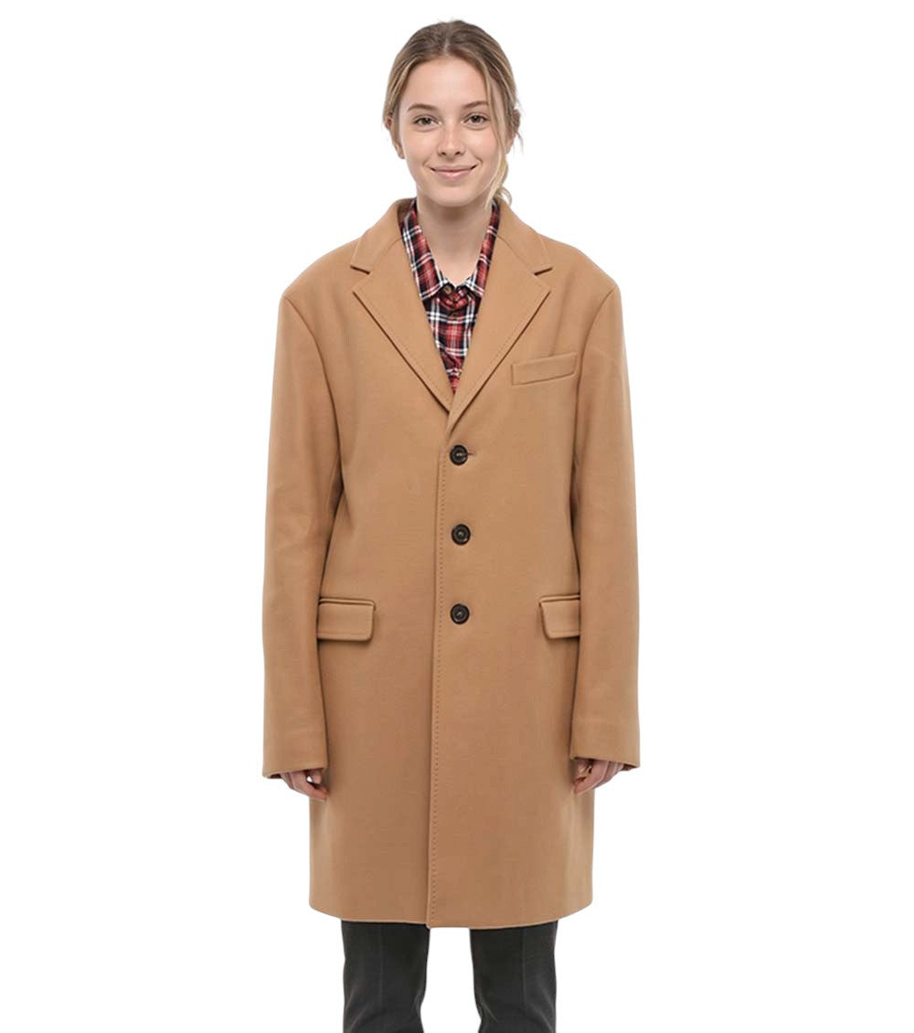 Beige Notched Lapel Trench Coat 1