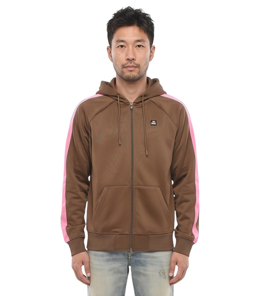 Brown Zip Up Logo Hoodie 1