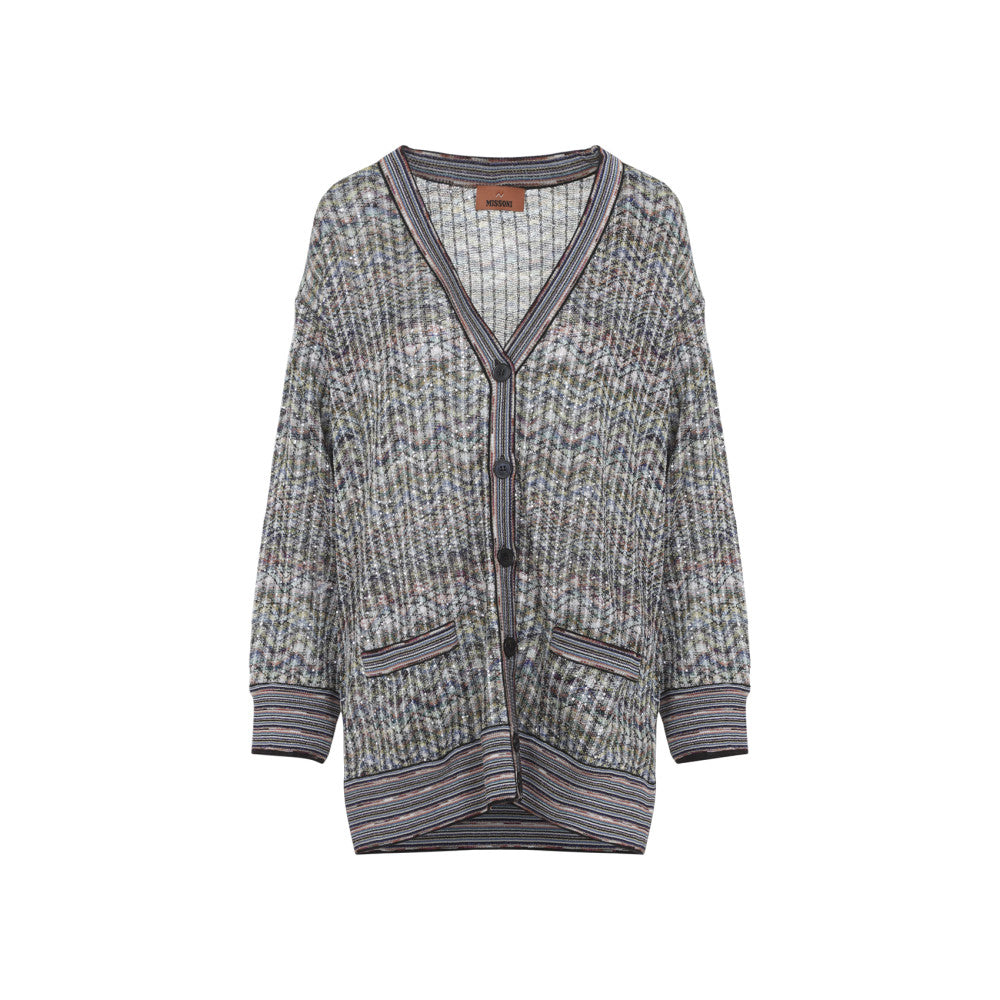 Grey Textured V Neck Cardigan 1