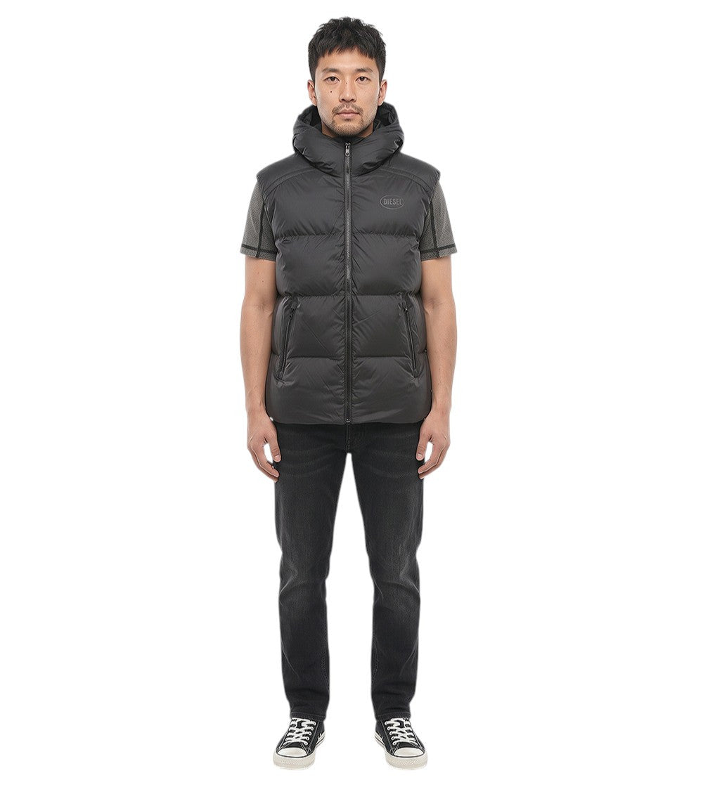 Black Sleeveless Hood Jacket 1