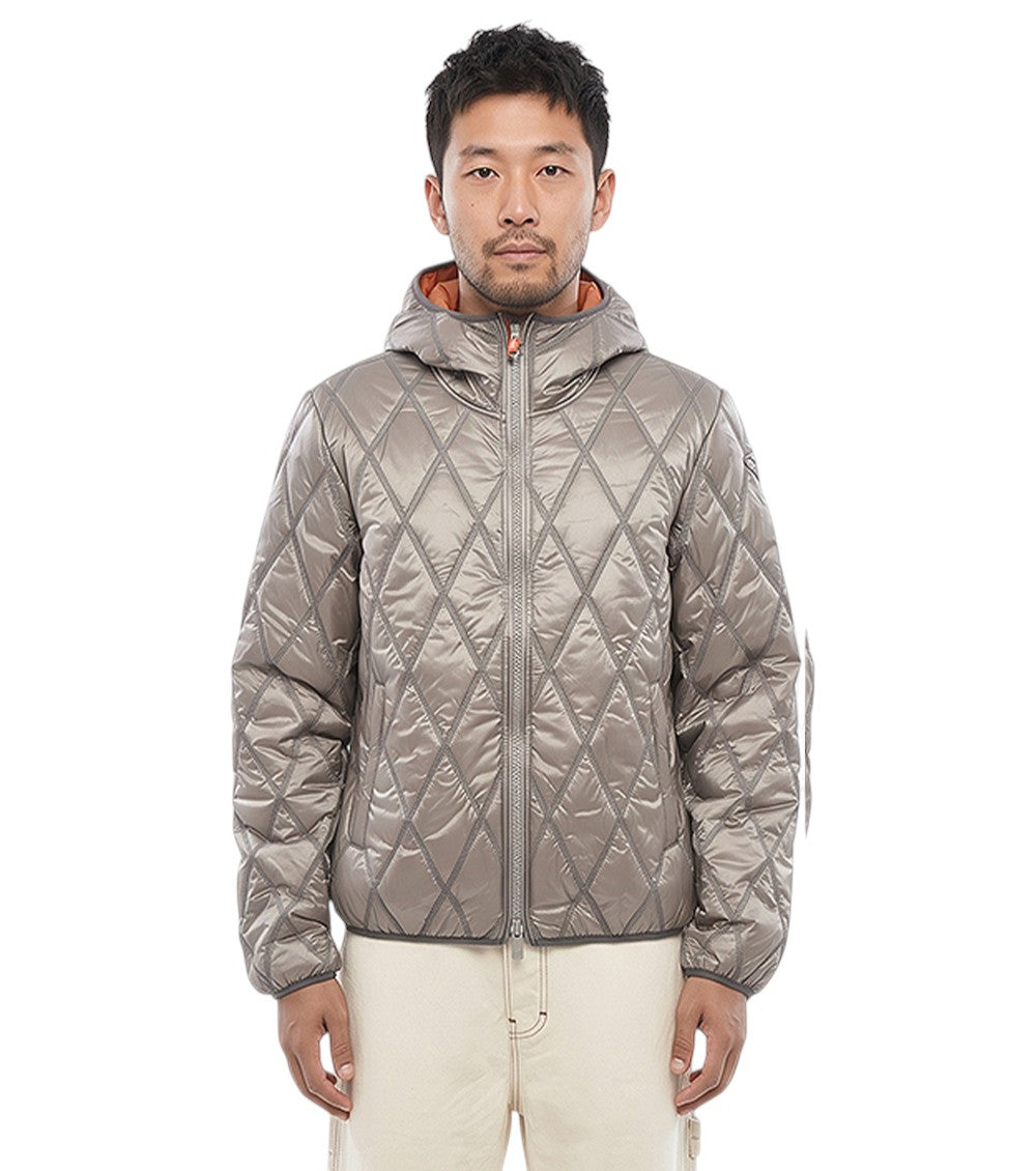 Grey Quilted Hood Jacket 1