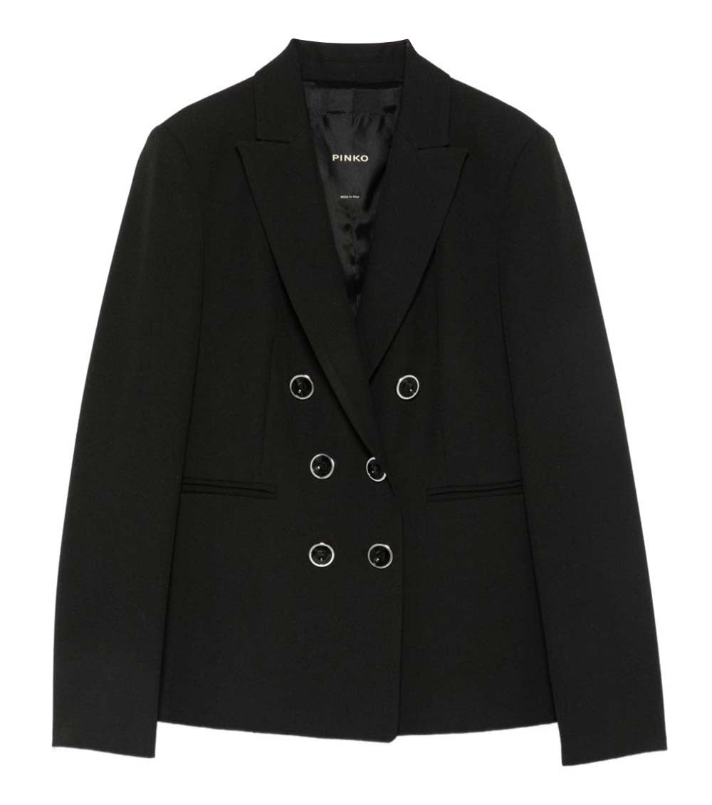 Black Solid Peaked Lapel Blazer 1