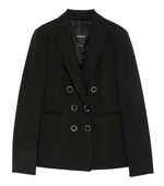 Black Solid Peaked Lapel Blazer 1