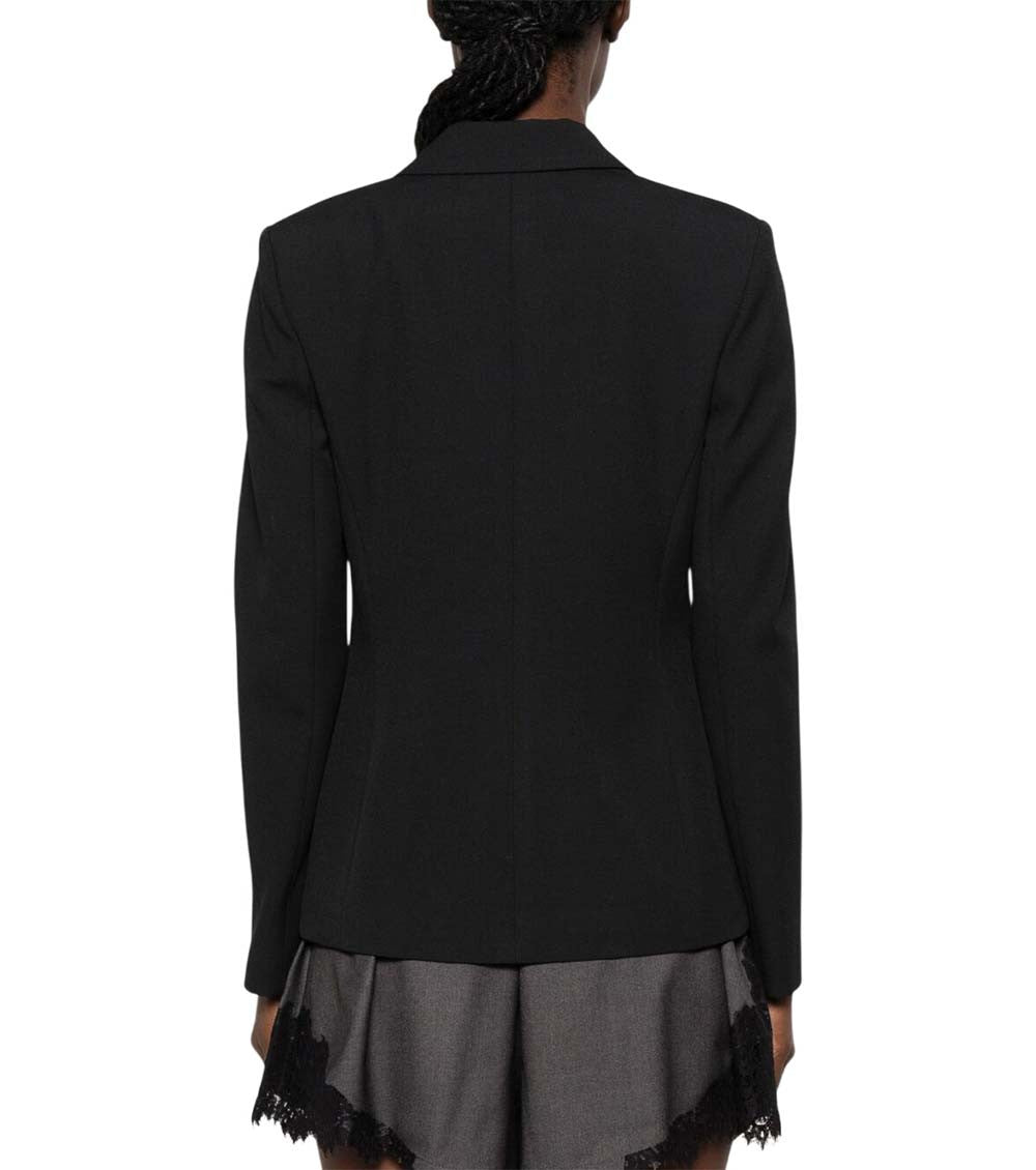 Black Solid Peaked Lapel Blazer 2