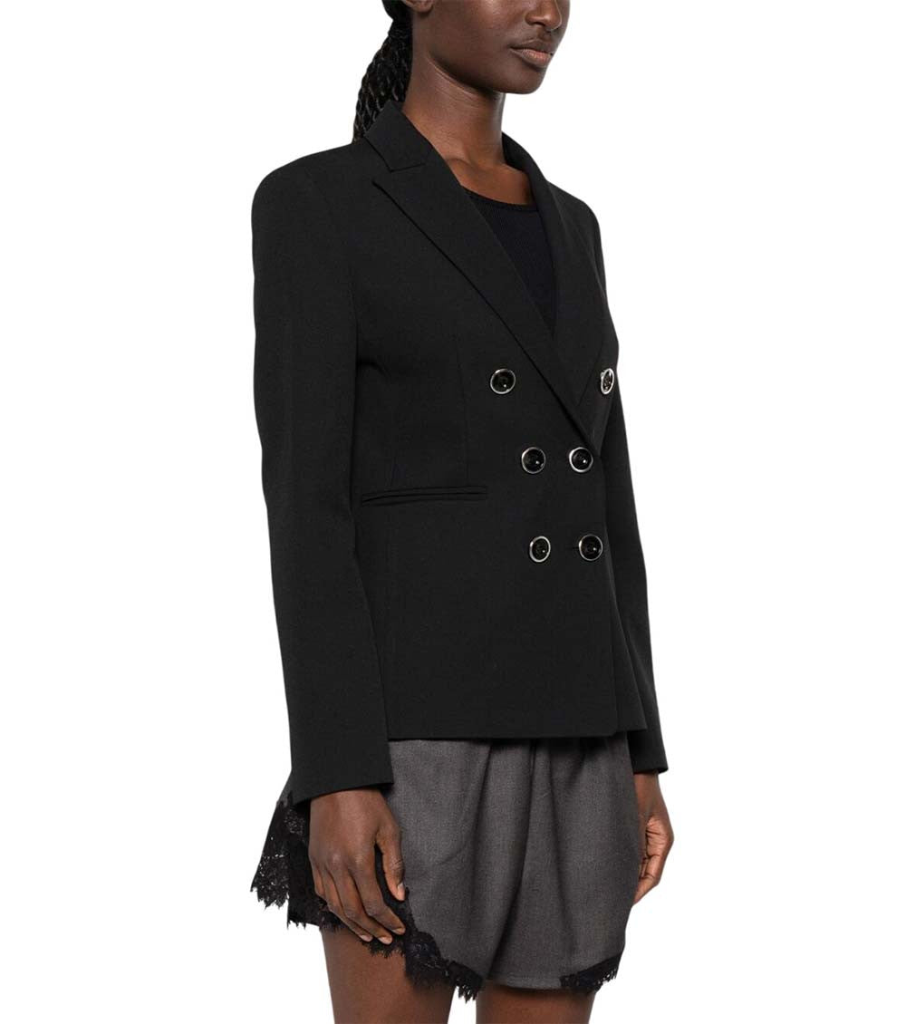 Black Solid Peaked Lapel Blazer 3