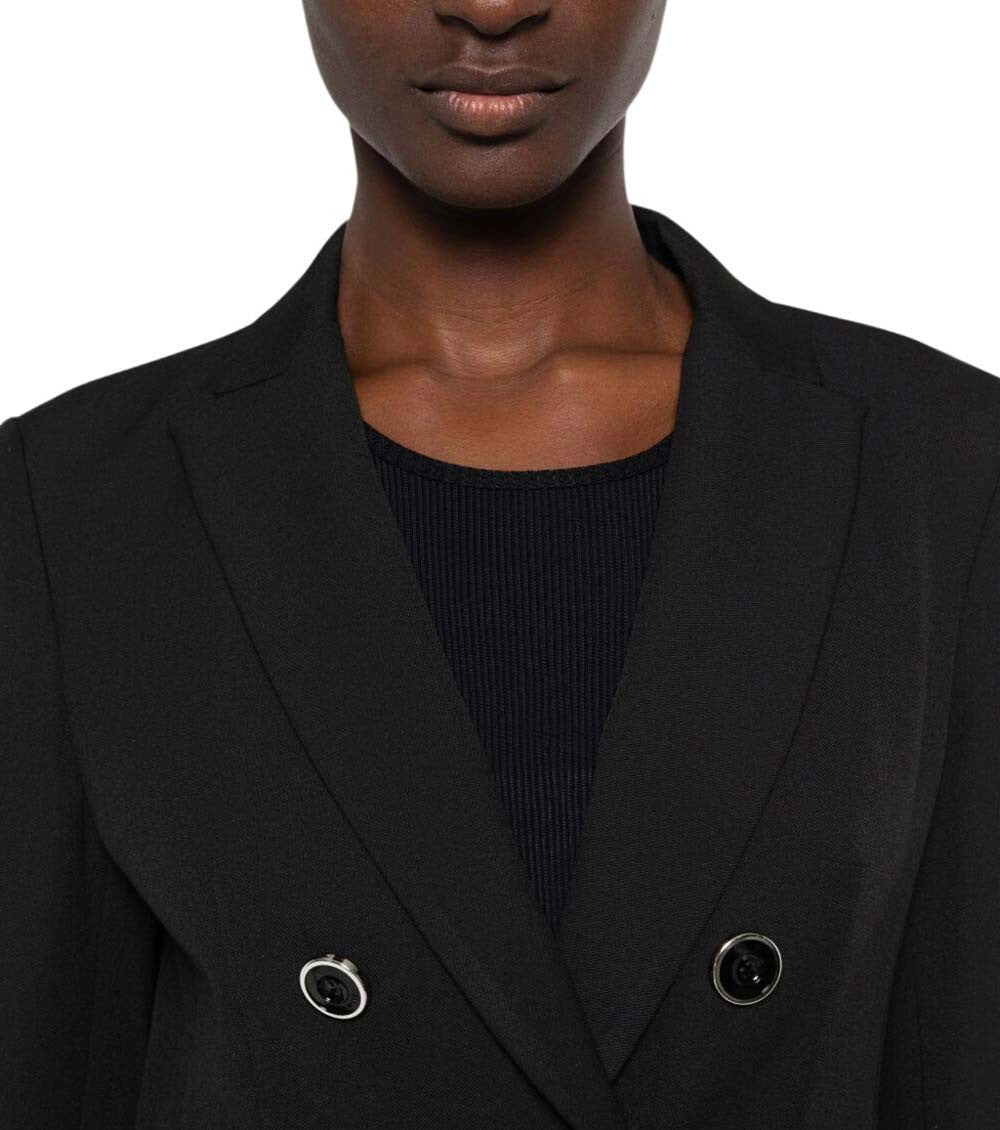 Black Solid Peaked Lapel Blazer 4
