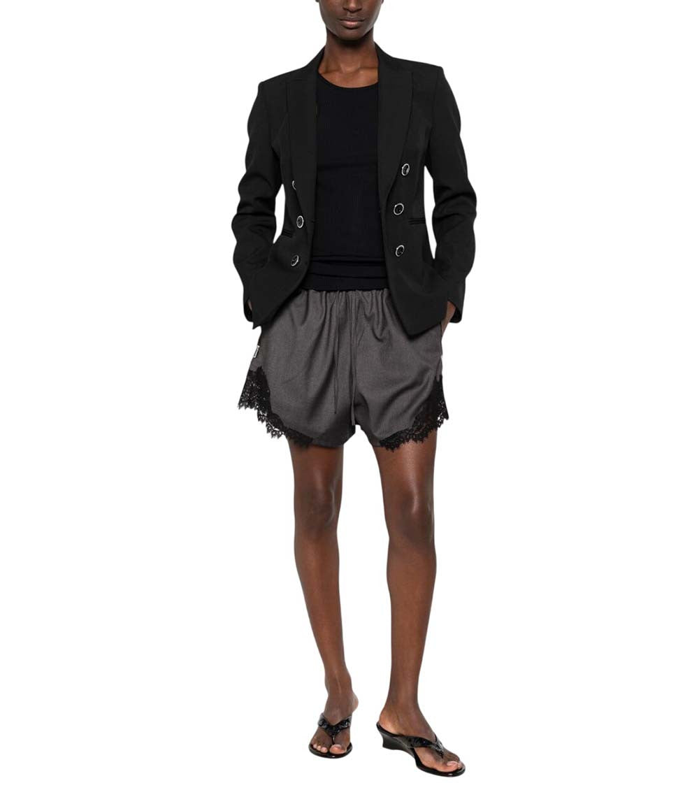 Black Solid Peaked Lapel Blazer 5