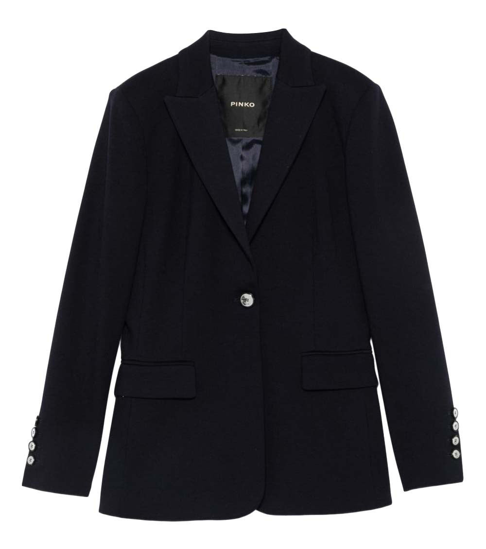 Blue Solid Notched Lapel Blazer 1