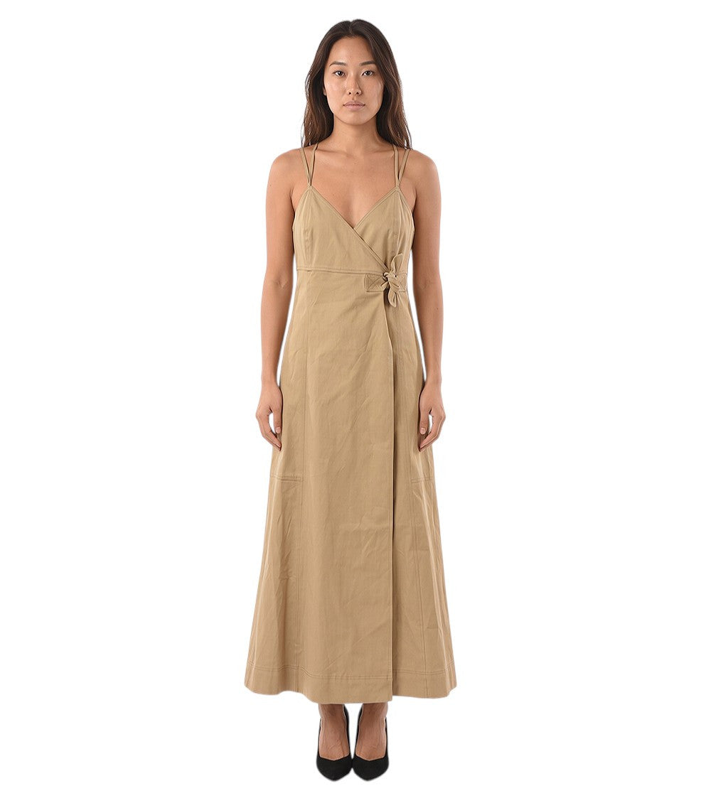 Brown Solid V Neck Maxi Dress 1