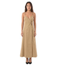 Brown Solid V Neck Maxi Dress 1