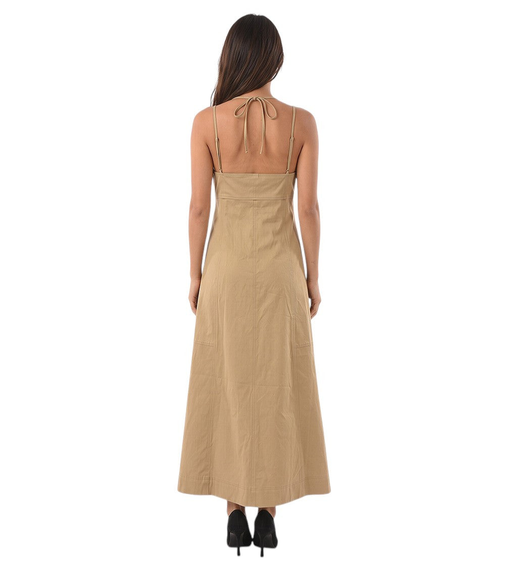 Brown Solid V Neck Maxi Dress 2