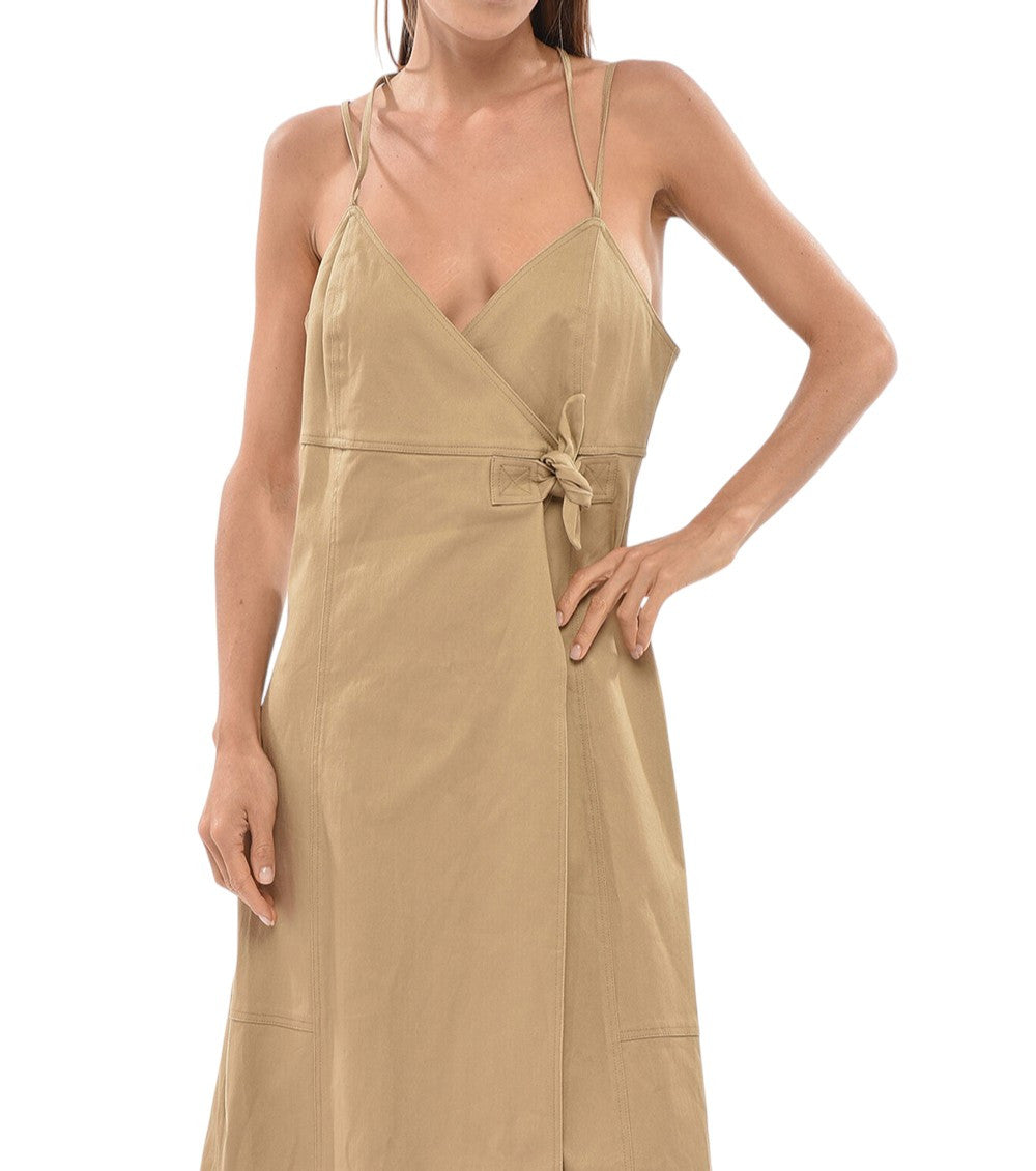 Brown Solid V Neck Maxi Dress 4