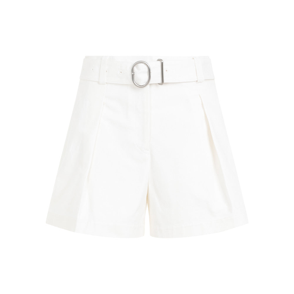 White Mid Waist Cotton Shorts 1