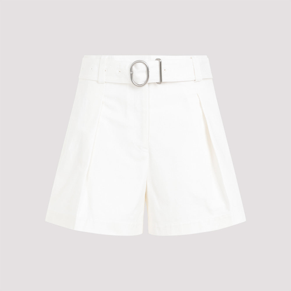 White Mid Waist Cotton Shorts 3