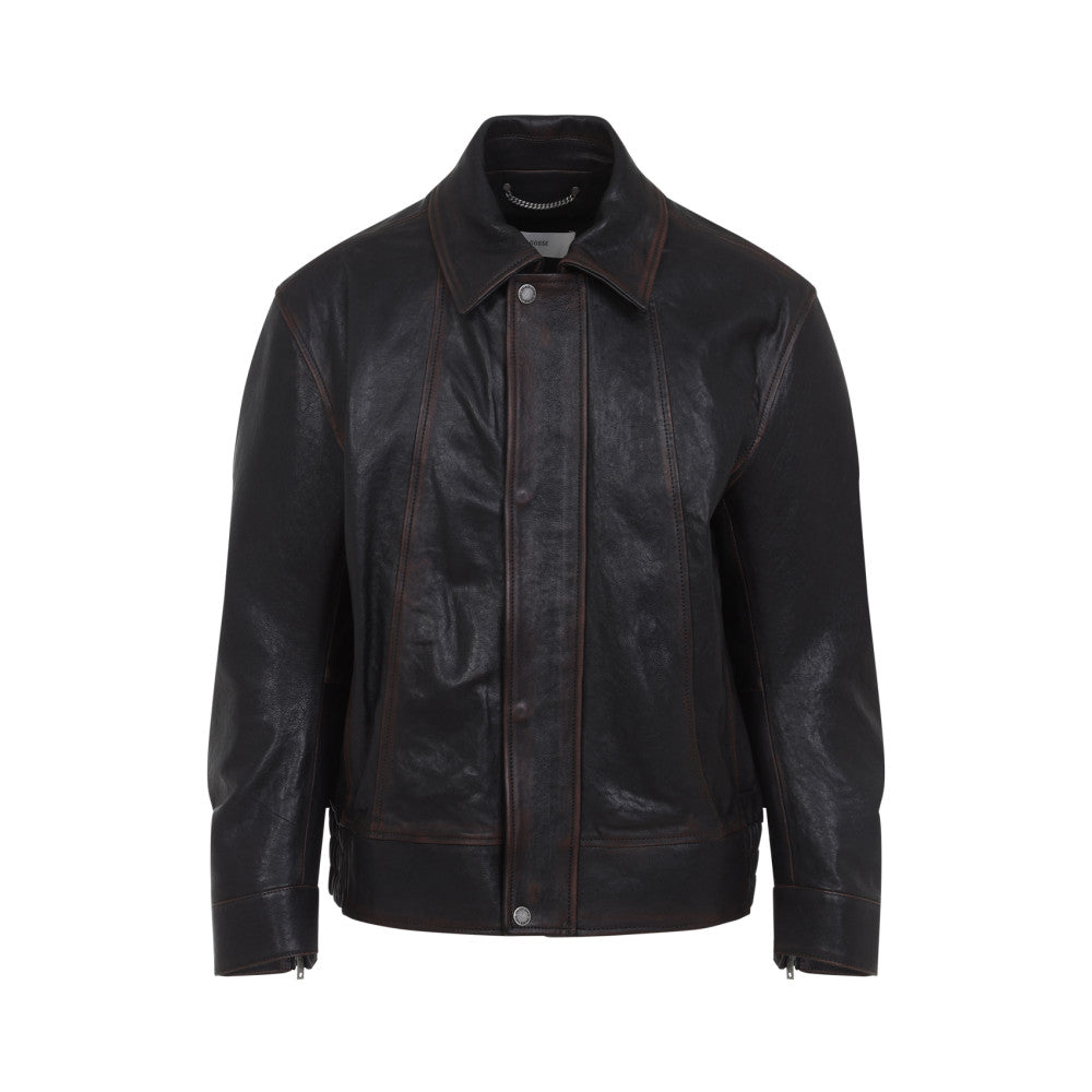 Brown Point Collar Leather Jacket 1