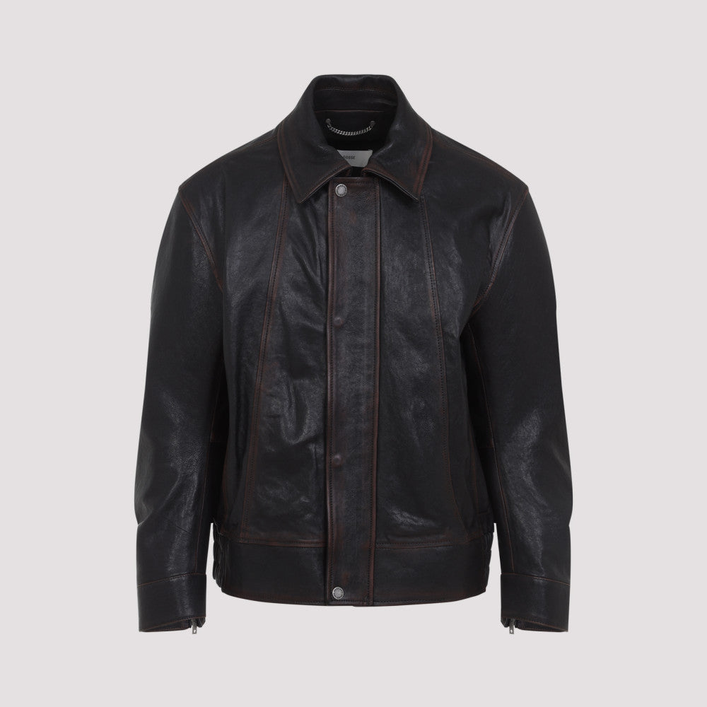 Brown Point Collar Leather Jacket 2