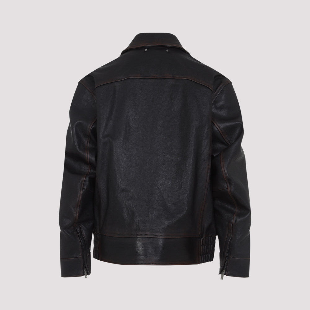 Brown Point Collar Leather Jacket 4