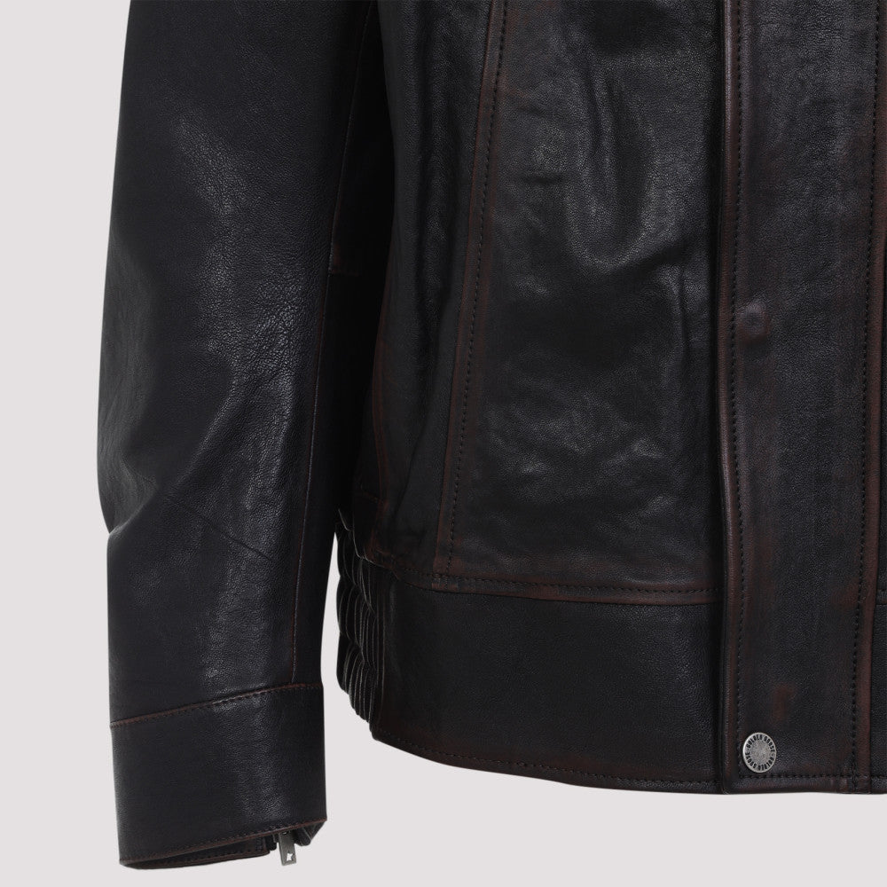 Brown Point Collar Leather Jacket 5