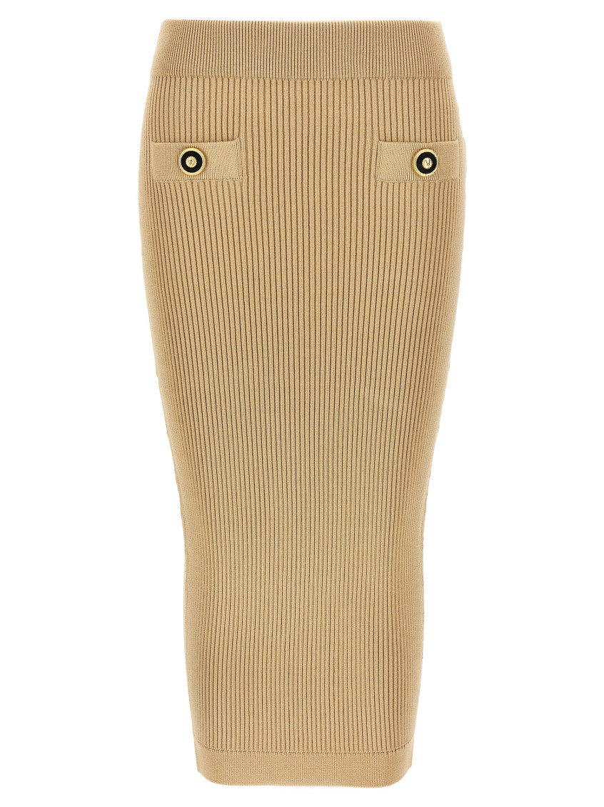 Beige Ribbed midi skirt 1