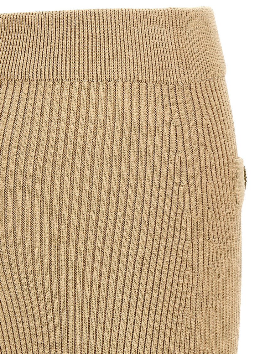 Beige Ribbed midi skirt 4