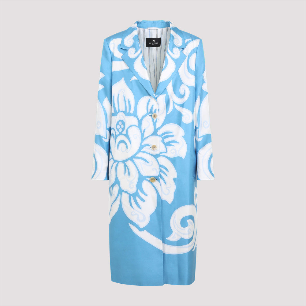 Light Blue Graphic-print Silk Coat 2