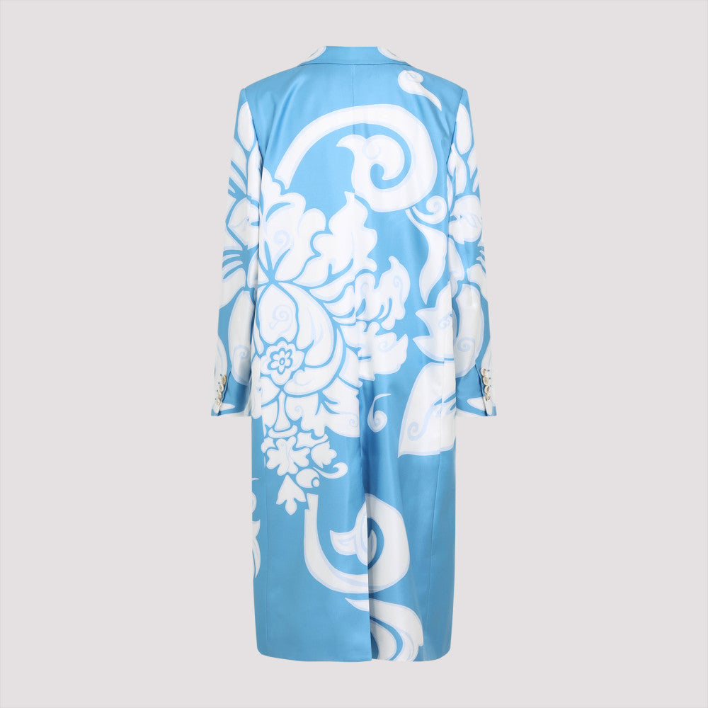 Light Blue Graphic-print Silk Coat 4