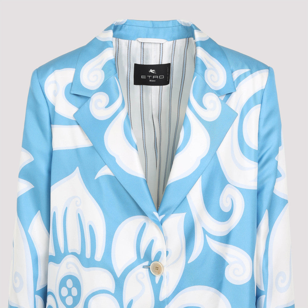 Light Blue Graphic-print Silk Coat 5