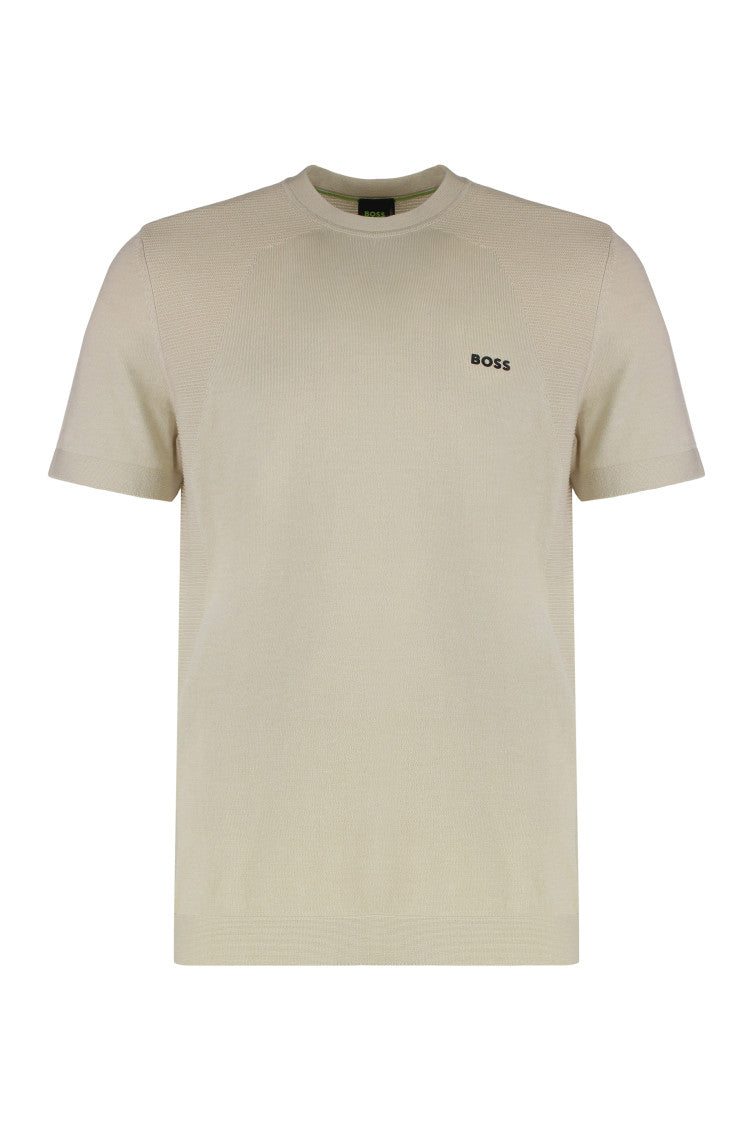 Beige Crewneck Embroidered Logo T-Shirt 1