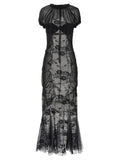 Black Mock Collar Lace Maxi Dress 1